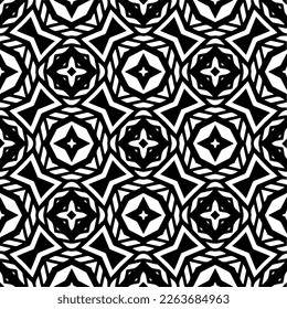 Vector geometric seamless pattern. Minimal ornamental background with abstract shapes. Black and white texture. Simple abstract ornament background. Dark repeat design for decor, fabric, cloth.