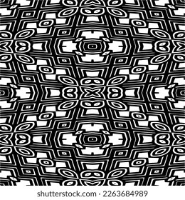 Vector geometric seamless pattern. Minimal ornamental background with abstract shapes. Black and white texture. Simple abstract ornament background. Dark repeat design for decor, fabric, cloth.