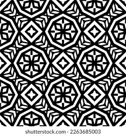 Vector geometric seamless pattern. Minimal ornamental background with abstract shapes. Black and white texture. Simple abstract ornament background. Dark repeat design for decor, fabric, cloth.