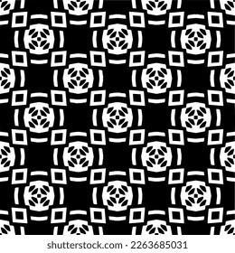 Vector geometric seamless pattern. Minimal ornamental background with abstract shapes. Black and white texture. Simple abstract ornament background. Dark repeat design for decor, fabric, cloth.