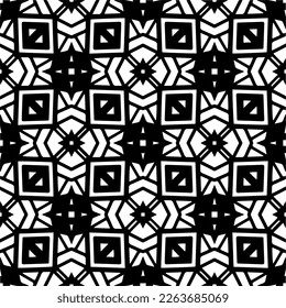 Vector geometric seamless pattern. Minimal ornamental background with abstract shapes. Black and white texture. Simple abstract ornament background. Dark repeat design for decor, fabric, cloth.