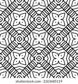 Vector geometric seamless pattern. Minimal ornamental background with abstract shapes. Black and white texture. Simple abstract ornament background. Dark repeat design for decor, fabric, cloth.