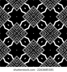 Vector geometric seamless pattern. Minimal ornamental background with abstract shapes. Black and white texture. Simple abstract ornament background. Dark repeat design for decor, fabric, cloth.