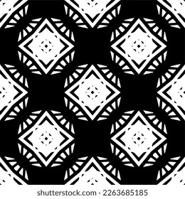 Vector geometric seamless pattern. Minimal ornamental background with abstract shapes. Black and white texture. Simple abstract ornament background. Dark repeat design for decor, fabric, cloth.