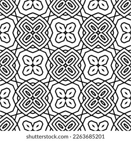 Vector geometric seamless pattern. Minimal ornamental background with abstract shapes. Black and white texture. Simple abstract ornament background. Dark repeat design for decor, fabric, cloth.
