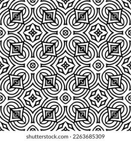 Vector geometric seamless pattern. Minimal ornamental background with abstract shapes. Black and white texture. Simple abstract ornament background. Dark repeat design for decor, fabric, cloth.