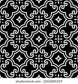 Vector geometric seamless pattern. Minimal ornamental background with abstract shapes. Black and white texture. Simple abstract ornament background. Dark repeat design for decor, fabric, cloth.