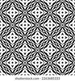 Vector geometric seamless pattern. Minimal ornamental background with abstract shapes. Black and white texture. Simple abstract ornament background. Dark repeat design for decor, fabric, cloth.