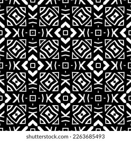 Vector geometric seamless pattern. Minimal ornamental background with abstract shapes. Black and white texture. Simple abstract ornament background. Dark repeat design for decor, fabric, cloth.