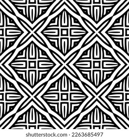 Vector geometric seamless pattern. Minimal ornamental background with abstract shapes. Black and white texture. Simple abstract ornament background. Dark repeat design for decor, fabric, cloth.