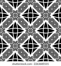Vector geometric seamless pattern. Minimal ornamental background with abstract shapes. Black and white texture. Simple abstract ornament background. Dark repeat design for decor, fabric, cloth.