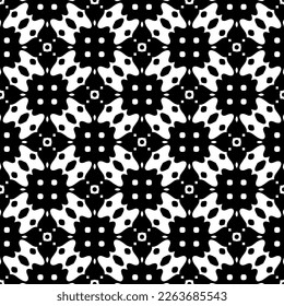 Vector geometric seamless pattern. Minimal ornamental background with abstract shapes. Black and white texture. Simple abstract ornament background. Dark repeat design for decor, fabric, cloth.