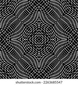 Vector geometric seamless pattern. Minimal ornamental background with abstract shapes. Black and white texture. Simple abstract ornament background. Dark repeat design for decor, fabric, cloth.