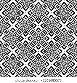 Vector geometric seamless pattern. Minimal ornamental background with abstract shapes. Black and white texture. Simple abstract ornament background. Dark repeat design for decor, fabric, cloth.