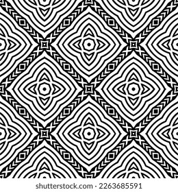 Vector geometric seamless pattern. Minimal ornamental background with abstract shapes. Black and white texture. Simple abstract ornament background. Dark repeat design for decor, fabric, cloth.