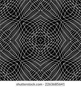 Vector geometric seamless pattern. Minimal ornamental background with abstract shapes. Black and white texture. Simple abstract ornament background. Dark repeat design for decor, fabric, cloth.