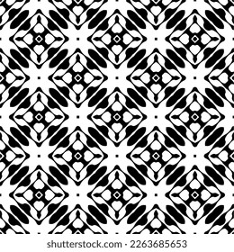 Vector geometric seamless pattern. Minimal ornamental background with abstract shapes. Black and white texture. Simple abstract ornament background. Dark repeat design for decor, fabric, cloth.