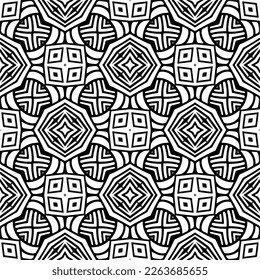 Vector geometric seamless pattern. Minimal ornamental background with abstract shapes. Black and white texture. Simple abstract ornament background. Dark repeat design for decor, fabric, cloth.