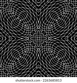 Vector geometric seamless pattern. Minimal ornamental background with abstract shapes. Black and white texture. Simple abstract ornament background. Dark repeat design for decor, fabric, cloth.