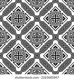 Vector geometric seamless pattern. Minimal ornamental background with abstract shapes. Black and white texture. Simple abstract ornament background. Dark repeat design for decor, fabric, cloth.
