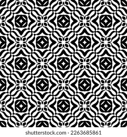 Vector geometric seamless pattern. Minimal ornamental background with abstract shapes. Black and white texture. Simple abstract ornament background. Dark repeat design for decor, fabric, cloth.