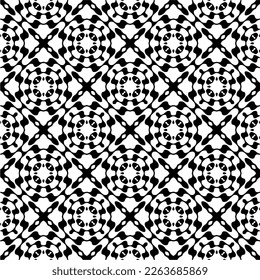 Vector geometric seamless pattern. Minimal ornamental background with abstract shapes. Black and white texture. Simple abstract ornament background. Dark repeat design for decor, fabric, cloth.