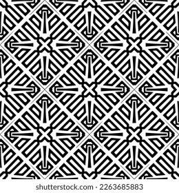 Vector geometric seamless pattern. Minimal ornamental background with abstract shapes. Black and white texture. Simple abstract ornament background. Dark repeat design for decor, fabric, cloth.