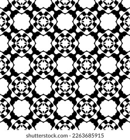Vector geometric seamless pattern. Minimal ornamental background with abstract shapes. Black and white texture. Simple abstract ornament background. Dark repeat design for decor, fabric, cloth.