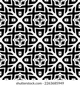 Vector geometric seamless pattern. Minimal ornamental background with abstract shapes. Black and white texture. Simple abstract ornament background. Dark repeat design for decor, fabric, cloth.