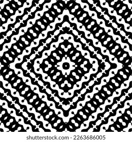 Vector geometric seamless pattern. Minimal ornamental background with abstract shapes. Black and white texture. Simple abstract ornament background. Dark repeat design for decor, fabric, cloth.