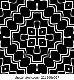 Vector geometric seamless pattern. Minimal ornamental background with abstract shapes. Black and white texture. Simple abstract ornament background. Dark repeat design for decor, fabric, cloth.