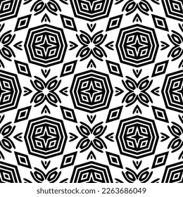 Vector geometric seamless pattern. Minimal ornamental background with abstract shapes. Black and white texture. Simple abstract ornament background. Dark repeat design for decor, fabric, cloth.