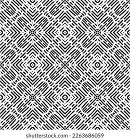 Vector geometric seamless pattern. Minimal ornamental background with abstract shapes. Black and white texture. Simple abstract ornament background. Dark repeat design for decor, fabric, cloth.
