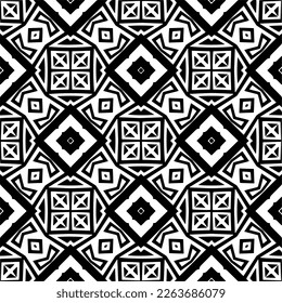 Vector geometric seamless pattern. Minimal ornamental background with abstract shapes. Black and white texture. Simple abstract ornament background. Dark repeat design for decor, fabric, cloth.
