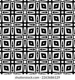 Vector geometric seamless pattern. Minimal ornamental background with abstract shapes. Black and white texture. Simple abstract ornament background. Dark repeat design for decor, fabric, cloth.