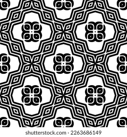 Vector geometric seamless pattern. Minimal ornamental background with abstract shapes. Black and white texture. Simple abstract ornament background. Dark repeat design for decor, fabric, cloth.