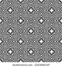 Vector geometric seamless pattern. Minimal ornamental background with abstract shapes. Black and white texture. Simple abstract ornament background. Dark repeat design for decor, fabric, cloth.