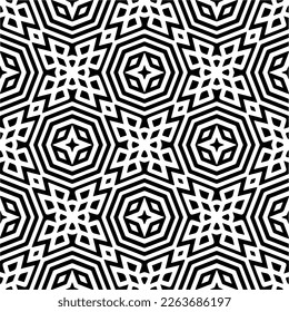 Vector geometric seamless pattern. Minimal ornamental background with abstract shapes. Black and white texture. Simple abstract ornament background. Dark repeat design for decor, fabric, cloth.