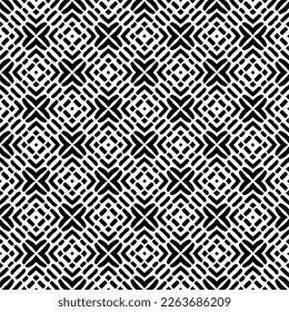 Vector geometric seamless pattern. Minimal ornamental background with abstract shapes. Black and white texture. Simple abstract ornament background. Dark repeat design for decor, fabric, cloth.