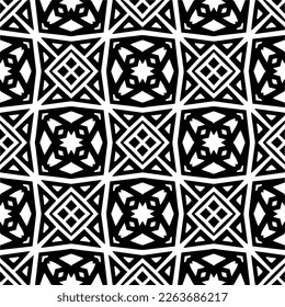 Vector geometric seamless pattern. Minimal ornamental background with abstract shapes. Black and white texture. Simple abstract ornament background. Dark repeat design for decor, fabric, cloth.