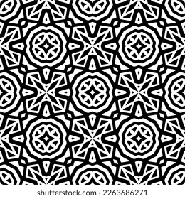 Vector geometric seamless pattern. Minimal ornamental background with abstract shapes. Black and white texture. Simple abstract ornament background. Dark repeat design for decor, fabric, cloth.