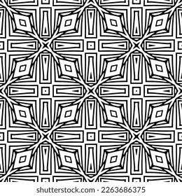 Vector geometric seamless pattern. Minimal ornamental background with abstract shapes. Black and white texture. Simple abstract ornament background. Dark repeat design for decor, fabric, cloth.