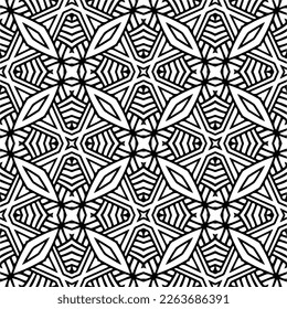 Vector geometric seamless pattern. Minimal ornamental background with abstract shapes. Black and white texture. Simple abstract ornament background. Dark repeat design for decor, fabric, cloth.