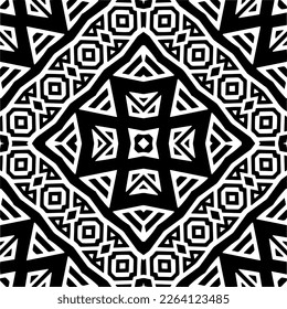 
Vector geometric seamless pattern. Minimal ornamental background with abstract shapes. Black and white mandala. Simple abstract ornament background. Dark repeat design for decor, fabric, cloth.