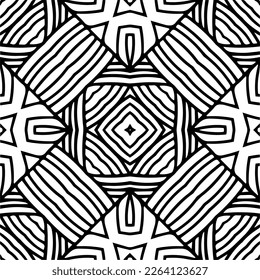 Vector geometric seamless pattern. Minimal ornamental background with abstract shapes. Black and white texture. Simple abstract ornament background. Dark repeat design for decor, fabric, cloth.