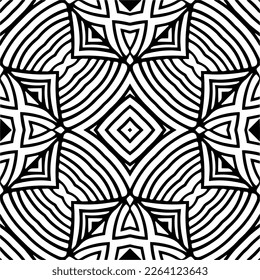 Vector geometric seamless pattern. Minimal ornamental background with abstract shapes. Black and white texture. Simple abstract ornament background. Dark repeat design for decor, fabric, cloth.