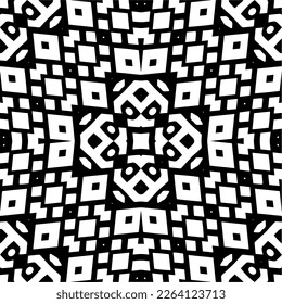 Vector geometric seamless pattern. Minimal ornamental background with abstract shapes. Black and white mandala. Simple abstract ornament background. Dark repeat design for decor, fabric, cloth.