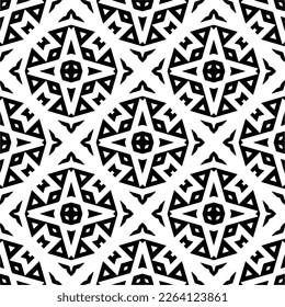 Vector geometric seamless pattern. Minimal ornamental background with abstract shapes. Black and white texture. Simple abstract ornament background. Dark repeat design for decor, fabric, cloth.