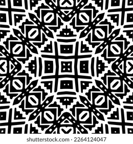 Vector geometric seamless pattern. Minimal ornamental background with abstract shapes. Black and white mandala. Simple abstract ornament background. Dark repeat design for decor, fabric, cloth.
