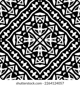 
Vector geometric seamless pattern. Minimal ornamental background with abstract shapes. Black and white mandala. Simple abstract ornament background. Dark repeat design for decor, fabric, cloth.